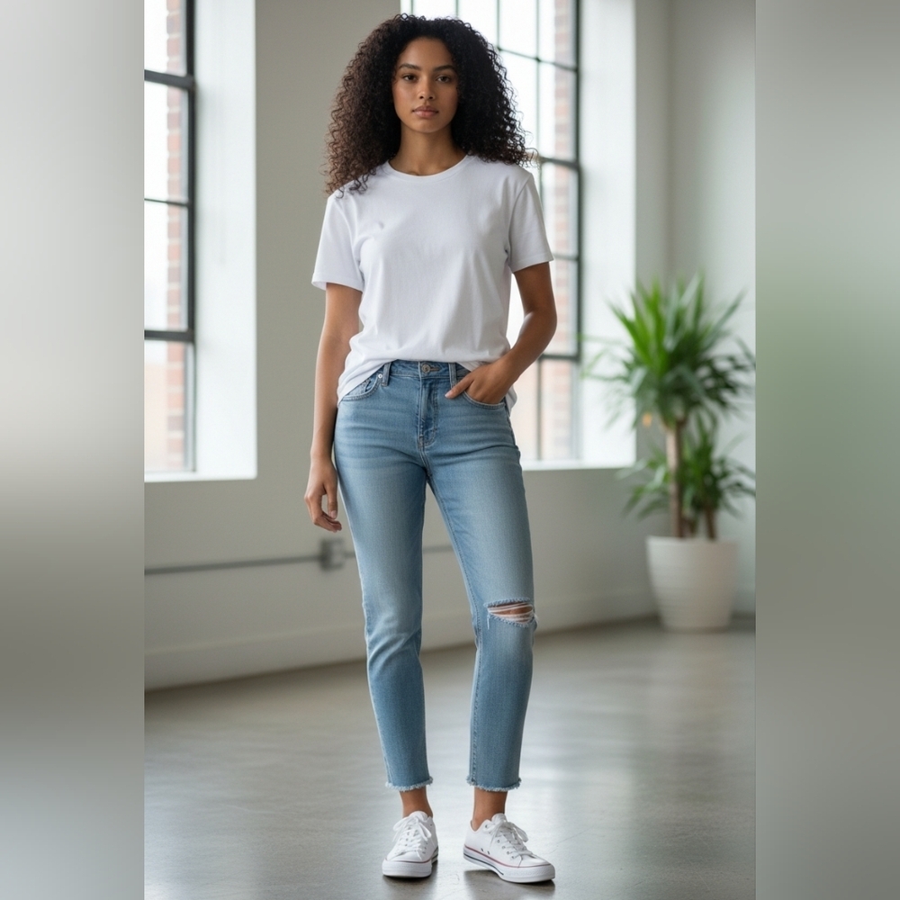 Tinseltown Women's Juniors Light Blue Jeans Distressed Mid-rise Skinny  Sz 3/26